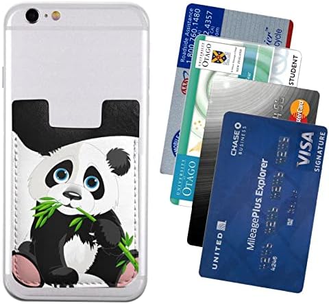 Portador de cartão de capa de telefone de panda fofo, caixa de crédito de identificação auto-adesiva de couro PU para smartphone