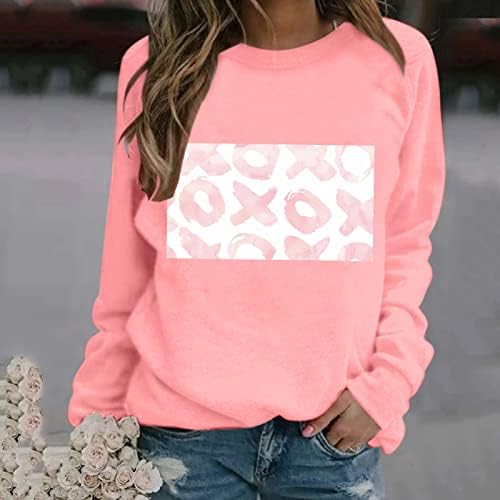 Womens Love Heart Sweatshirt Camisa gráfica de namorado Love Heart Letter Prind Sweatshirt Crewneck Tops Pullover