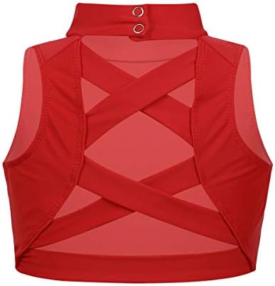 ACSUSS Big Girls Athletic Athletic Sports Crops Tops Vest Gymnastics Ballet Cross Back Mock Neck Tampo Tops de dança