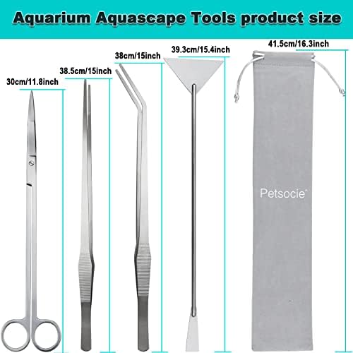 Kit de ferramentas de aquascapes aquários, longas ferramentas de plantas aquáticas de aço inoxidável de 15 polegadas, 4 em 1 anti-rustaquascaping