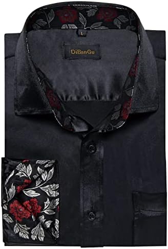 Camisa de cetim e cetim de Dibangus para homens Contraste interno Camisas de vestido masculinas de manga comprida camisetas
