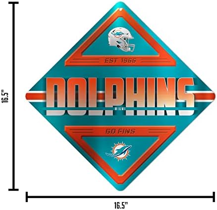 RICO INDUSTRIES NFL MIAMI DOLPHINS METAL Crossing Sing - Home Decore Perfeito para o quarto da cama, caverna, garagem