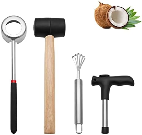 Conjunto de ferramentas de abridor de coco unisonpet, kit de abridor de coco em aço inoxidável com raspador de remoção de carne