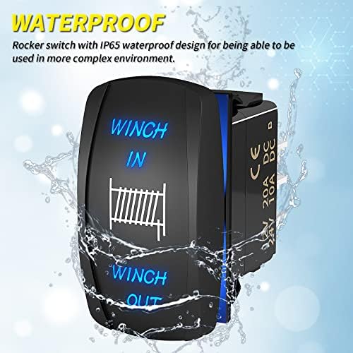 Junffworld Winch Switch Winch em Winch Out Momentary On/Off/On On 7 Pin Winch Rocker Switch Toggle 3 Way 20A 12V 10A 24V DC Blue à prova d'água ATV UTV Polaris Automotive Marine Boat, DR-A11L27GBL/LJ56