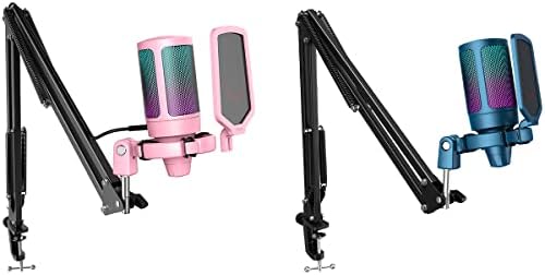 Microfone de transmissão de Fifine e microfone de boom, kit de microfone USB Gaming, Microfone RGB de Computador de Gravação