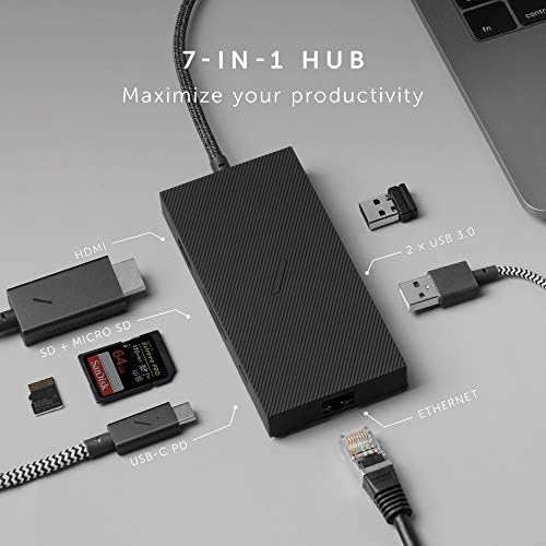 Hub inteligente da União Nativa do Tipo C-adaptador 7 em 1 com 2 USB 3.0, entrega de energia USB-C, 4K@30Hz HDMI, Micro SD, SD Card Reader, Ethernet Port-Comptabile com MacBook Pro, MacBook Air, Microsoft Surface