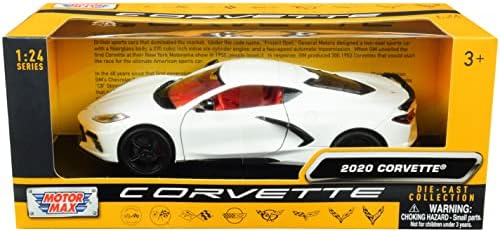 MOTORMAX TROY 2020 Chevy Corvette C8 Stingray White com Red History Interior da série Corvette 1/24 Modelo Diecast Car