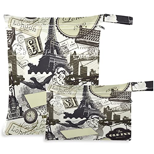 VISESUNNY EIFFEL TOWER COM SACO MOLHO DE SAMPO 2PCS com bolsos com zíper lava -vagal reutilizável para viajar, praia, piscina,