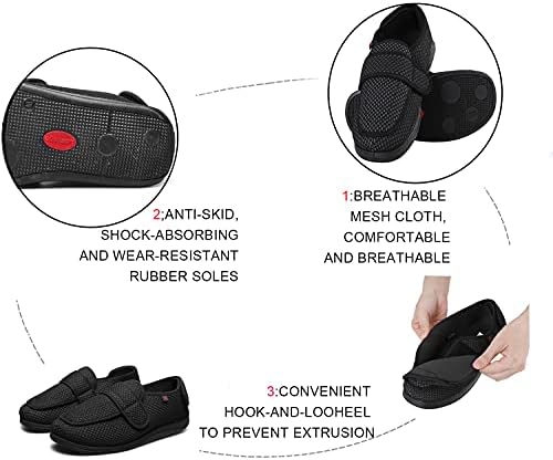 Sapatos de diabéticos masculinos edema chinelos com tira ajustável Sapatos de caminhada extra ajustáveis ​​alívio ao ar livre interno para pés inchados idosos