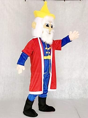 Rei velho com trajes de mascote de manto vermelho