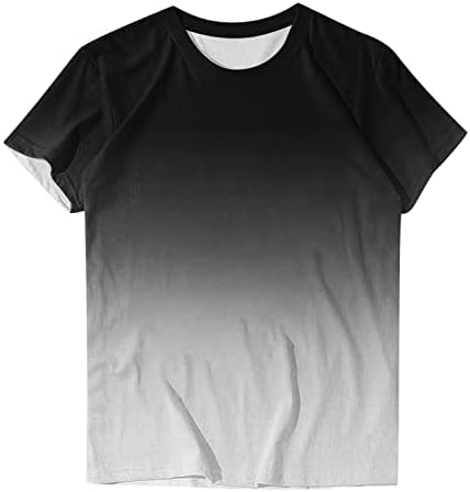 Tamas de camisetas para mulheres Crew Neck Gradiente Bloco colorido Tops de manga curta Camisa de túnica solta Camiseta