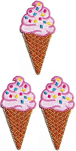 Kleenplus 3pcs. Patches de sorvete de sorvete de sorvete deliciosos Patches de artesanato de sorvete rosa Appliques Diy Costura bordada de costura em manchas