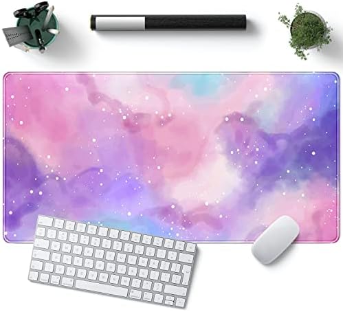 Mesa Pad Purple Stary Sky Sky Cute Games Mouse Pad Galáxia Girl Girl fofo Rosa Pink Decor Teclado Tax de mesa de mesa, Bordas