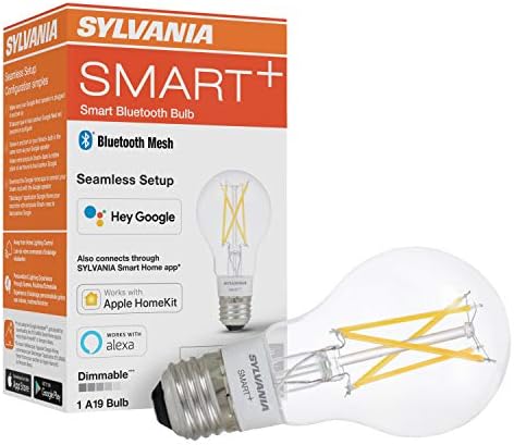 Sylvania Smart+ Bluetooth Clear Filamento Soft White A19 LED Bulbo, compatível com Alexa, Apple HomeKit e Google Assistant, 1 pacote
