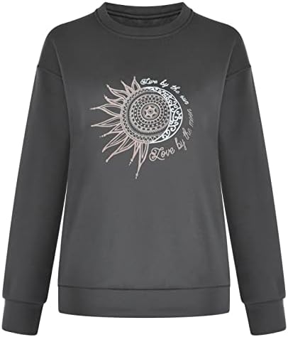 Sol e Moon Sweatshirt para feminino Vintage Blouse Blouse de manga comprida Tops grandes de tamanho longo camisas de manga comprida