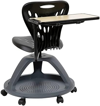 Flash Furniture Laikyn Black Mobile Desk Chair com rotação de comprimidos de 360 ​​graus e sob cubby de armazenamento de assento