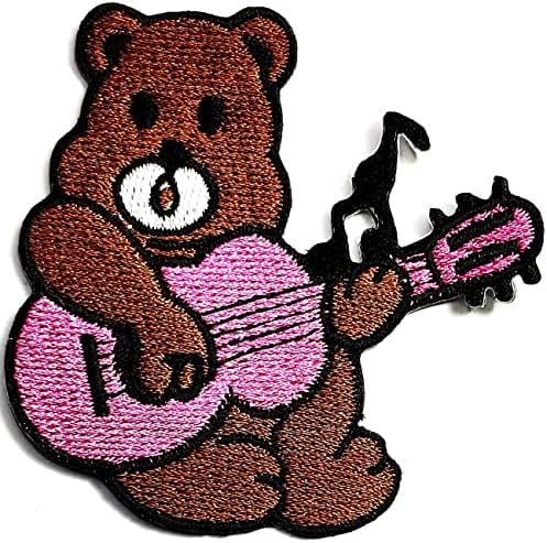 Kleenplus 3pcs. Urso patch unte fofo tocando ukulele desenho animado bordado aplique artesanato artesanal bebê garoto menina mulher roupa roupas de fantasia de fantasia DIY patches de reparo decorativo