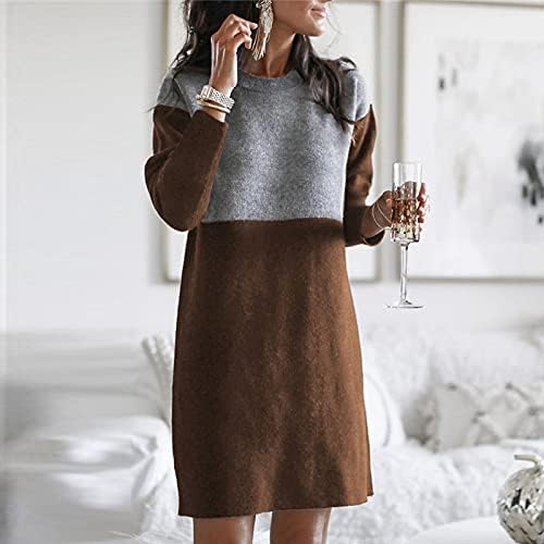 Moda feminina Inverno de costura solta Cortar vestidos de suéter de coloração vestidos de férias