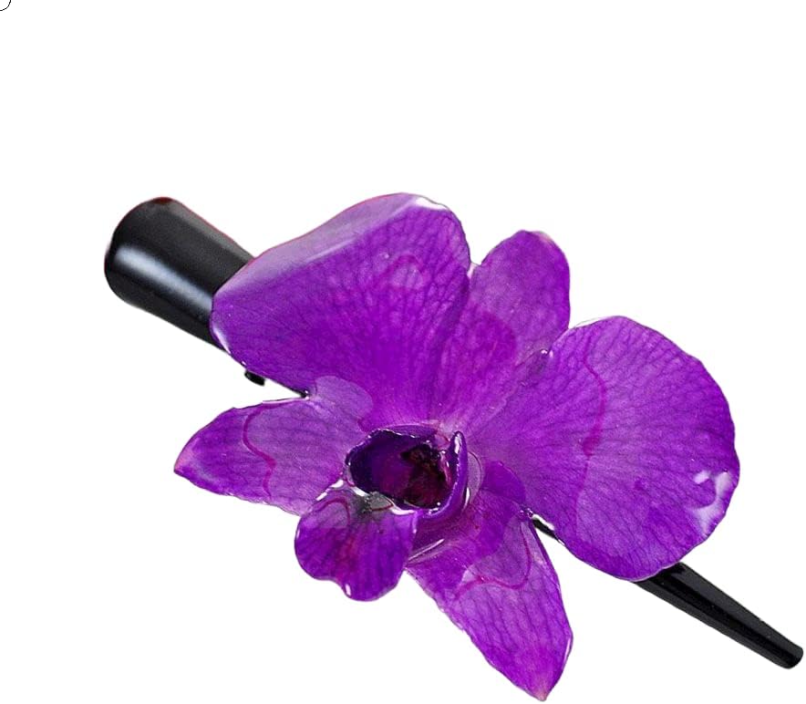 Jóias temáticas de flor, clipe de cabelo de orquídea de dendrobio roxo