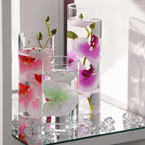 Vasos de cilindro de vidro Conjunto de 3 vasos de flor de vidro transparente e 300 pcs de cristais de rocha de gelo colorida