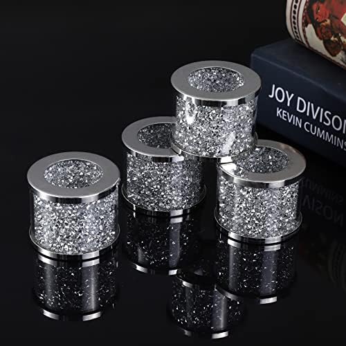 Anéis de guardanapo à mão em prata, conjunto de 4 suportes de pano com diamantes de cristal brilhante para presente de decoração