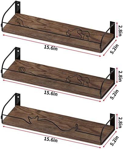 Prateleiras flutuantes da LyEasw prateleira de parede em forma de gato, prateleiras de gatos de madeira rústica para o