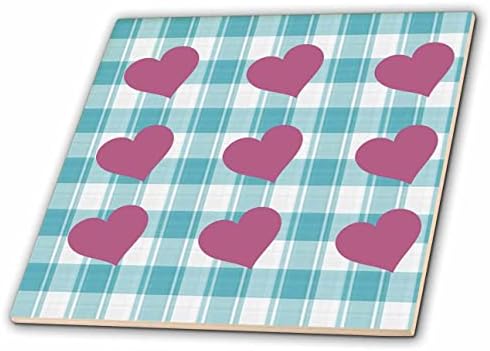 Imagem 3drose de linhas de aqua e cheques brancos com nove corações - azulejos