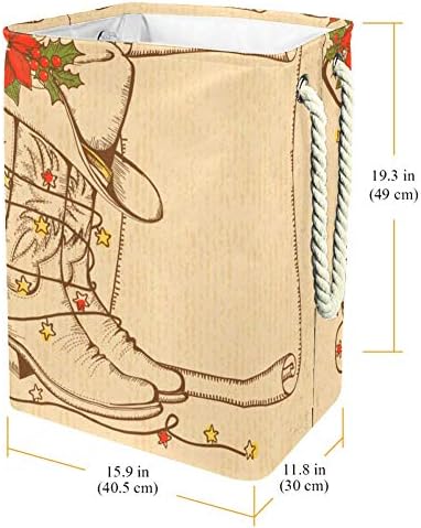 Djrow Laundry Bag Christmas Ocidental com botas tradicionais de cowboy e rolagem de armazenamento de armazenamento de armazenamento