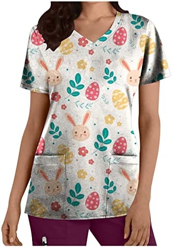 Manga curta 2023 V Neck Floral Graphic Scrub Happy Gift Top Top Tshirt para feminino Tee de outono de verão KZ KZ