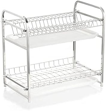 JAHH 304 Rack de secador de prato de aço inoxidável, suporte e escorrinho da prato de cozinha para balcão de cozinha, prata
