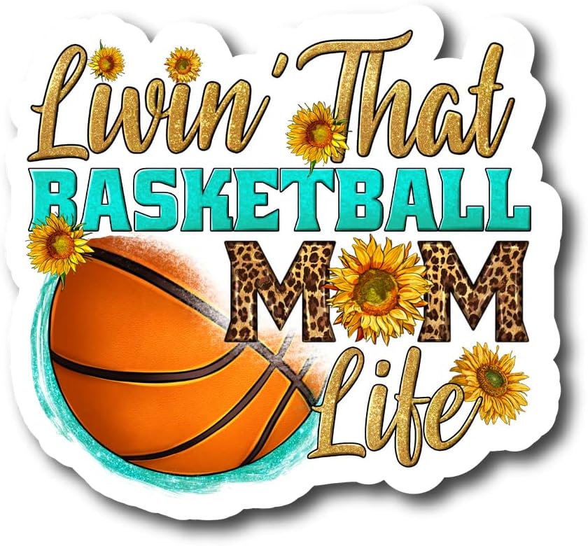 Livin 'aquela vida da mãe de basquete | Ótima ideia de presente | adesivo de decalque | 2 pacote | Adesivos de 5 polegadas | S11735