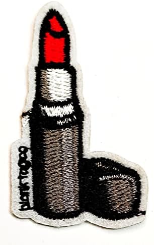 Kleenplus 2pcs. Ferro bordado cosmético de batom em costura em remendo para fantasia Casa Jeans Jeans Jackets Backpacks Backpacks Camisetas Artes da moda Red Lipstick Cartoon Sticker Patches
