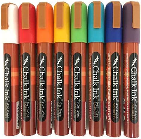 Chalk Ink® de 6 mm de arco -íris 8 pacote de limpeza molhada marcadores de giz