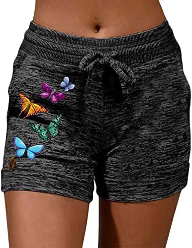 Shorts esportivos femininos Cantura elástica de cordão de gado