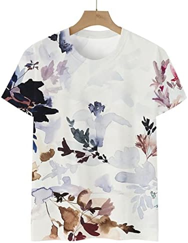 Camiseta de verão de verão senhoras de manga curta Crewneck tinta pintura de tinta floral blusa gráfica camisa para