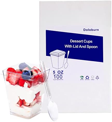 DOLOBURN 100PACK 5oz xícaras de sobremesa com tampas e colheres, xícaras de parfait xícaras de atirador de sobremesas