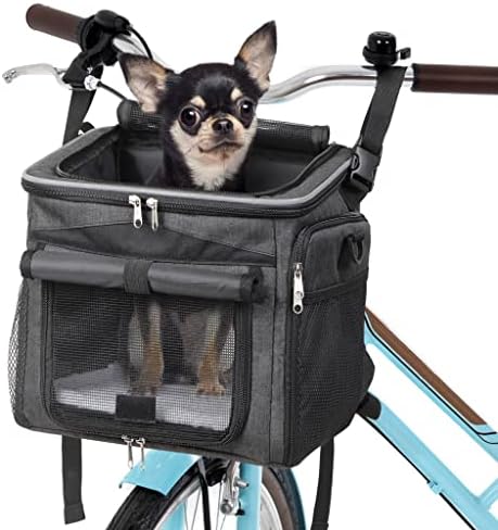Portador de cesta de cães à prova d'água - preto - cesta de bicicletas práticas e removíveis para cães - transportadora de cachorro de bicicleta - portador de bicicleta de cachorro - inclui saco de cocô em forma de osso, bolsa de resíduos e 2 tigelas dobráveis ​​de alimentação