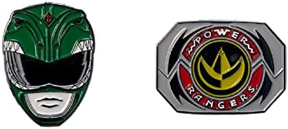 Power Rangers Green Ranger Mask e emblema Tommy oficialmente licenciou o conjunto de pinos de esmalte de 2 pacote, verde, branco