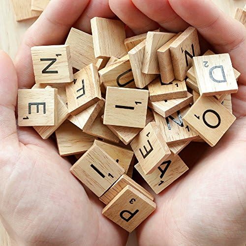 QMET 200PCS Scrabble Letters for Crafts - Wood Scrabble Tiles -Diy Wood Gift Decoration - Fazendo montanhas -russas de alfabeto e palavras cruzadas de Scrabble