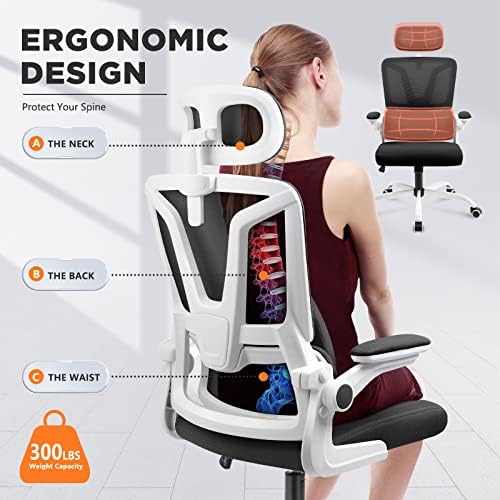 Soon Trans Black Ergonomic Office Chair com travesseiro de suporte lombar, cadeira de escritório com malha com braços