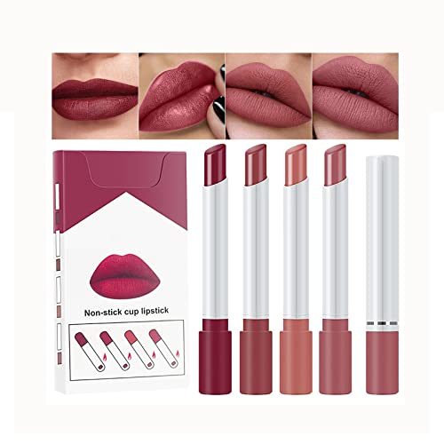 4pcs Lipstick Conjunto fosco duradouro à prova d'água note da xícara pigmentada Lip Tint Makeup Presente para mulheres meninas