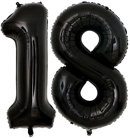 Balões de 40 polegadas de Jumbo Black 18 Number para a decoração de festa de 18 anos, homens, mulheres de 18 anos, suprimentos de