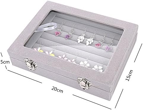 Jóias de vidro de veludo GSLSTGs Exibição da caixa de armazenamento Brincos de jóias Caixa do anel de joias, 2 fecho