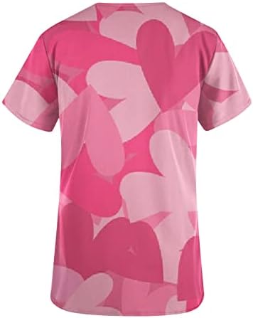 Mulheres do Dia dos Namorados Tops de camiseta de impressão de coração Os uniformes de enfermagem de manga curta camisetas de decote em visita de férias com bolsos