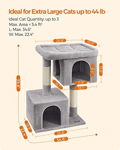 Feandrea Cat Tree, Torre de Cat de 39,8 polegadas, XL, Condomínio Cat para gatos extras grandes até 44 lb, poleiro grande, 2 cavernas