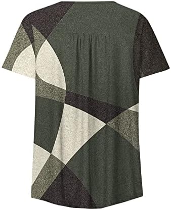 Qtthzzr plus size tops para mulheres colorido bloco de cor curta henley v pescoço plissou blusa casual camisetas camisetas