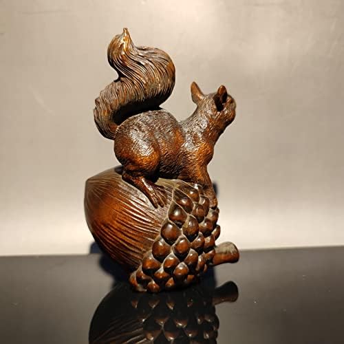 Vintage esculpida no esquilo de madeira decoração de madeira estátua de madeira boxwood pinecone infantil presente decoração
