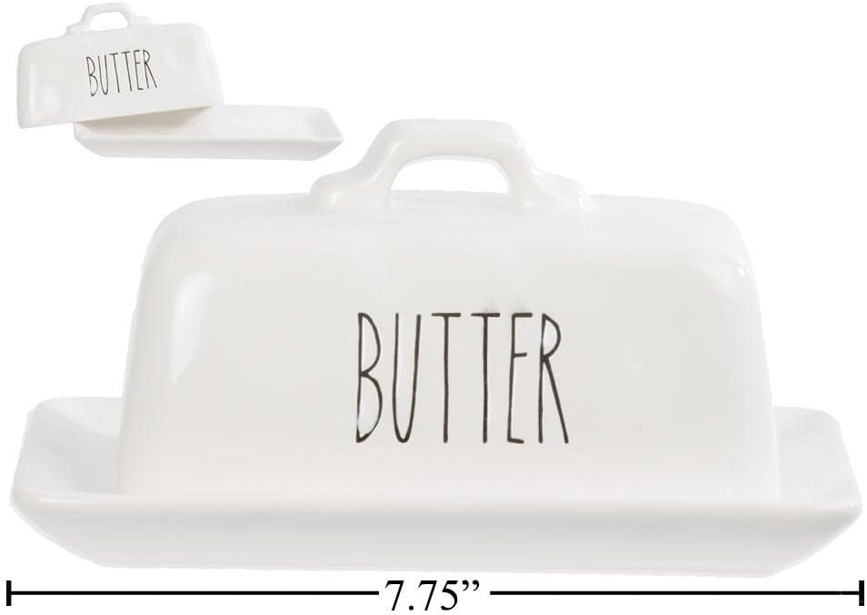 Luciano Housewares Farmhouse Modern Ceramic Butter prato, 7,25 polegadas, branco, 7,75 ”x 3” x 4