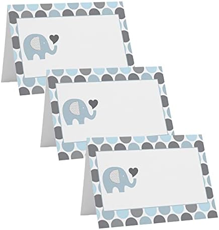 Papel Clever Party Elephant Table Cartões de lugar placas Buffet Sinais de meninos chá de bebê, banquete de aniversário - Tags dobradas Tags Goodie Bags - Blank Tents Card - Jungle Theme Supplies Blue and Grey