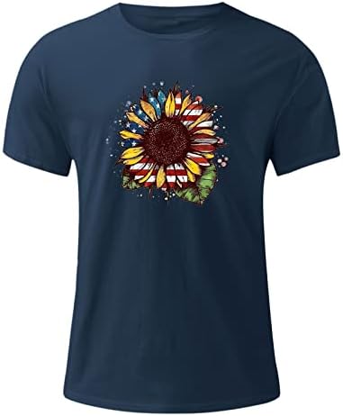 4 de julho Camisas para homens Estrela listrada Grachão de girassol tee gráfico de verão Manga curta camisetas patrióticas
